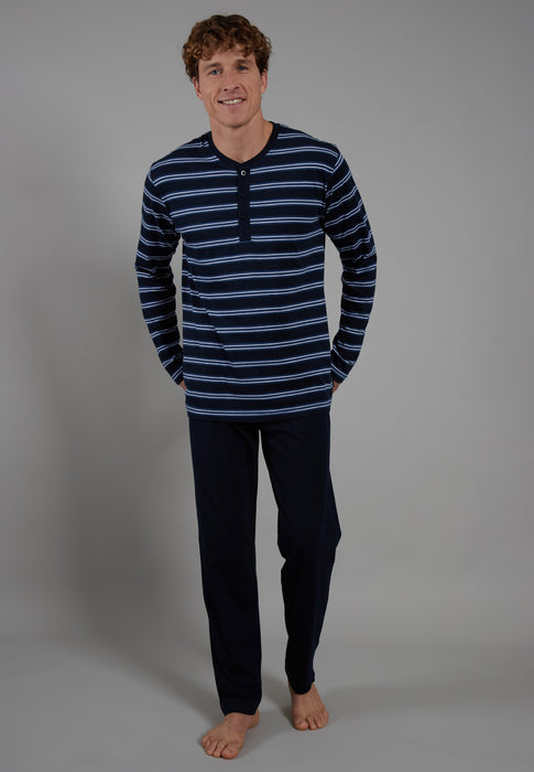 CECEBA Pyjama, 3-Knopf, offen blau-dunkel-Ringel