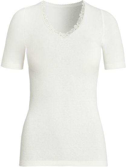 Sangora Spenzer 1/4 Arm weiß, V-Ausschnitt mit Spitze
