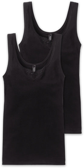 Schiesser Damen 2er Pack Trägertop schwarz 144359-000