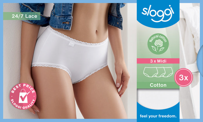 Sloggi 24/7 Cotton Lace Midi 3er Pack white