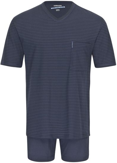 AMMANN Schlafanzug kurz, V-Ausschnitt, Brusttasche, dunkelblau gestreift