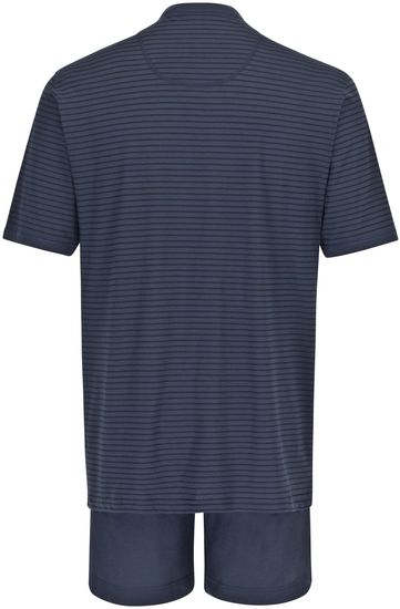 AMMANN Schlafanzug kurz, V-Ausschnitt, Brusttasche, dunkelblau gestreift