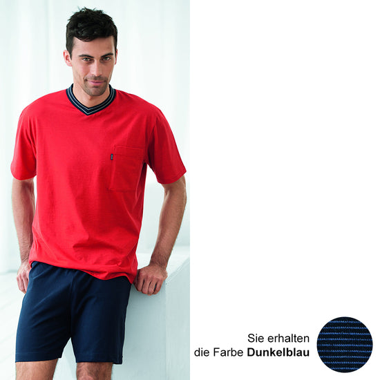 AMMANN Schlafanzug kurz, V-Ausschnitt, Brusttasche, dunkelblau