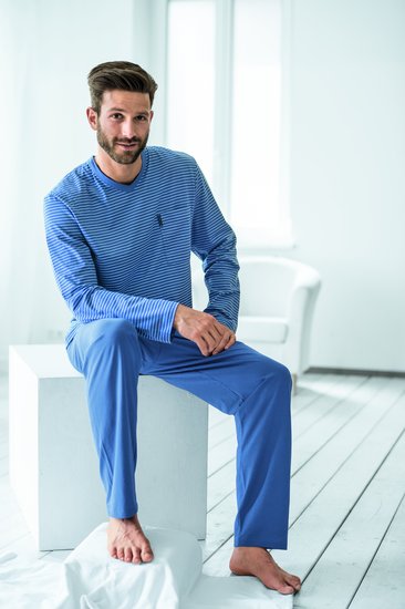 AMMANN Schlafanzug lang, V-Ausschnitt, Brusttasche, polo