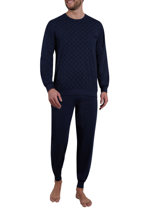 BUGATTI Pyjama, O-A., Bündchen blau-dunkel-Allover