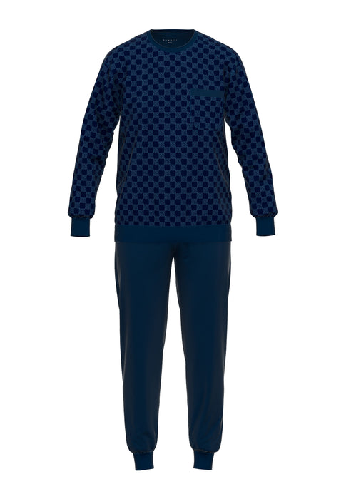 BUGATTI Pyjama, O-A., Bündchen blau-dunkel-Allover