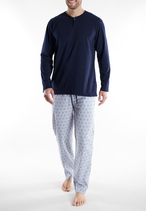 BUGATTI Pyjama, 1-Knopfleiste blau-mittel-multicolor