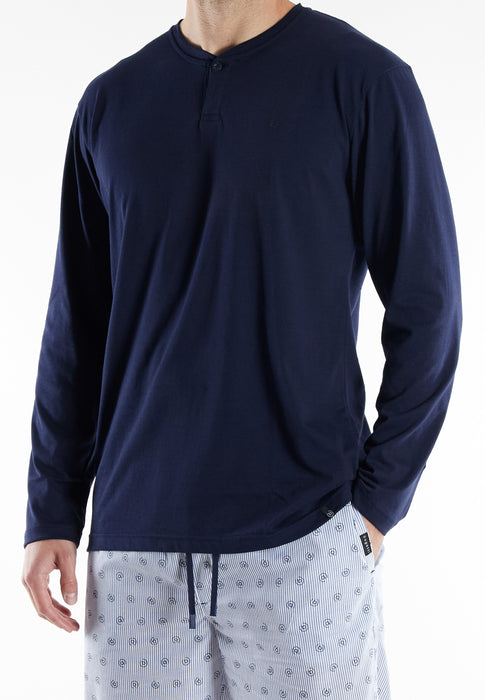 BUGATTI Pyjama, 1-Knopfleiste blau-mittel-multicolor