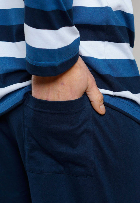 CECEBA Pyjama, Rundhals, offen blau-mittel-Ringel