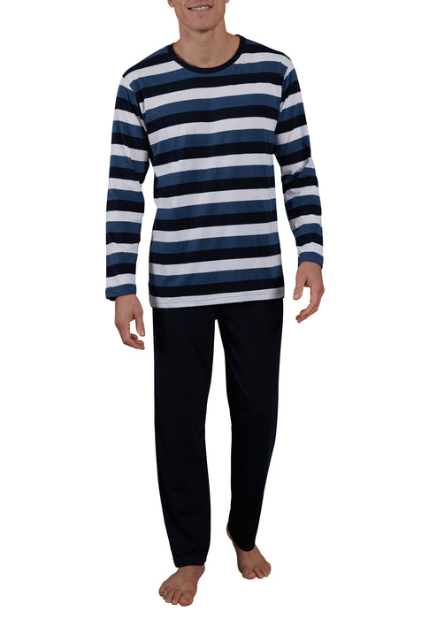 CECEBA Pyjama, Rundhals, offen blau-mittel-Ringel
