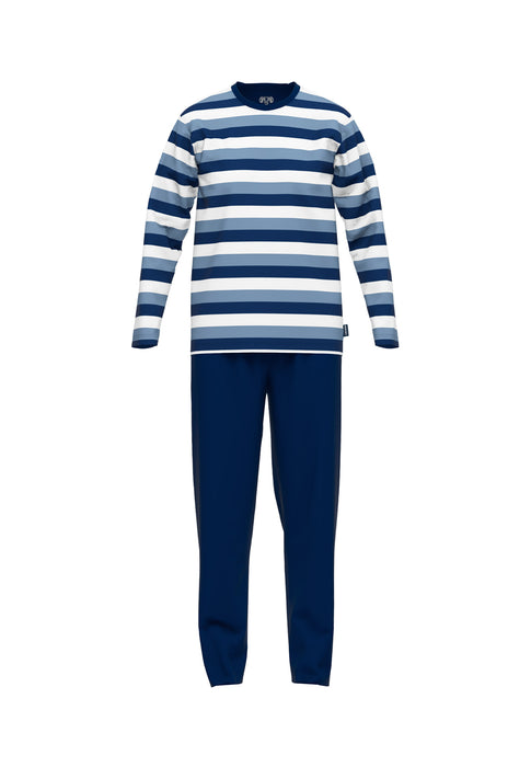 CECEBA Pyjama, Rundhals, offen blau-mittel-Ringel