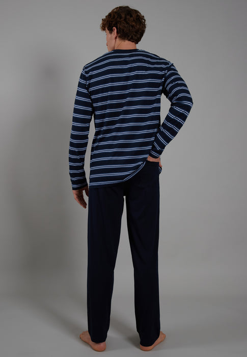 CECEBA Pyjama, 3-Knopf, offen blau-dunkel-Ringel