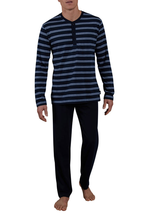 CECEBA Pyjama, 3-Knopf, offen blau-dunkel-Ringel