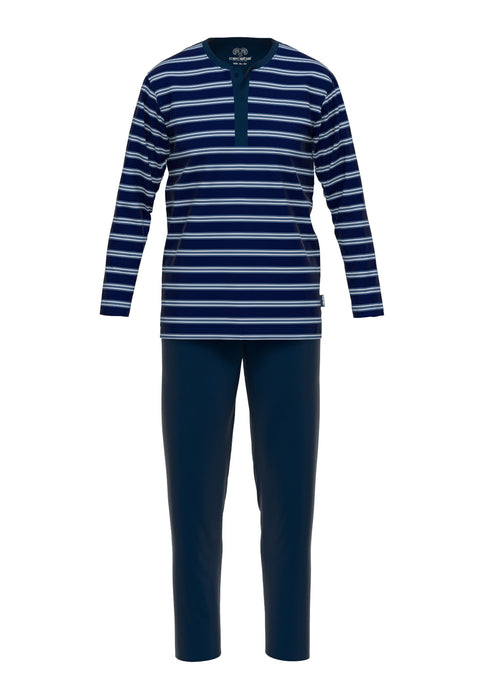 CECEBA Pyjama, 3-Knopf, offen blau-dunkel-Ringel