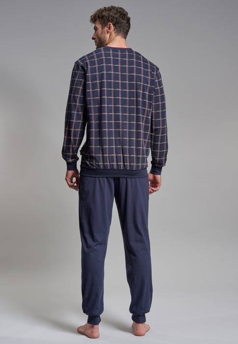 GÖTZBURG Pyjama, V-Ausschnitt, Bündchen Navy