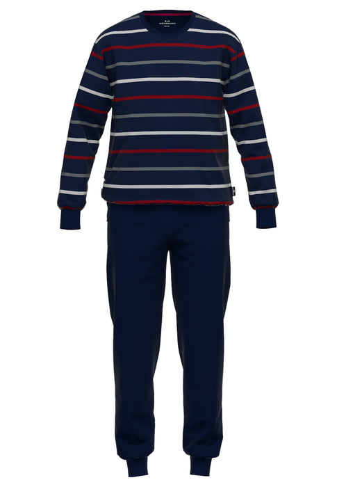 GÖTZBURG Pyjama, Rundhals, Bündchen blau-dunkel-Ringel