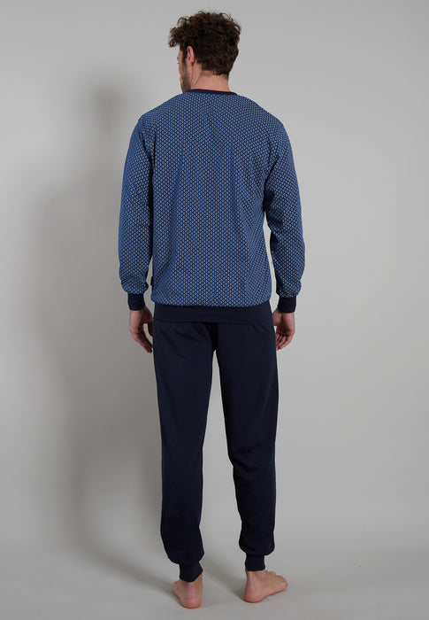 GÖTZBURG Pyjama, V-Ausschnitt, Bündchen blau-dunkel-uni