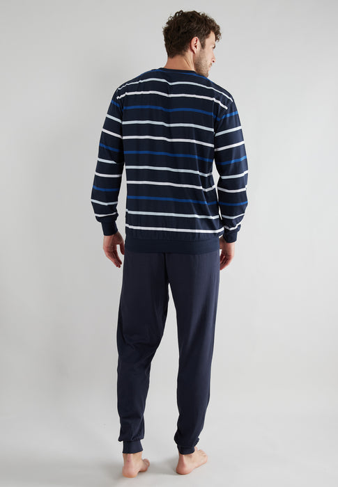 GÖTZBURG Pyjama, Rundhals, Bündchen blau-mittel-Ringel