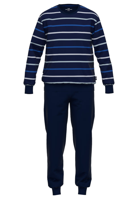 GÖTZBURG Pyjama, Rundhals, Bündchen blau-mittel-Ringel