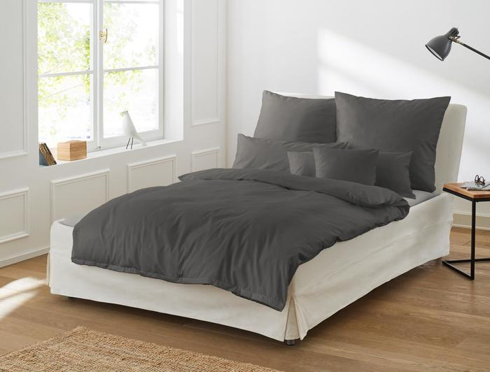 irisette Mako-Satin uni Bettwäsche Set uni Paris 8000 anthra