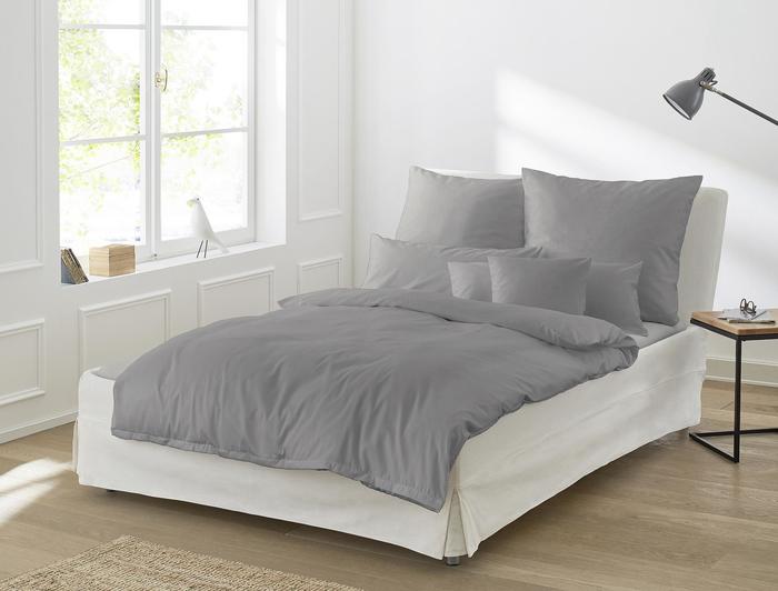 irisette Mako-Satin uni Bettwäsche Set uni Paris 8000 grafit