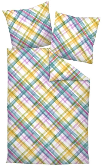 Janine Bettwäsche MILANO Mako-Satin gelbgold lavendel türkisstaub oliv 45084-03