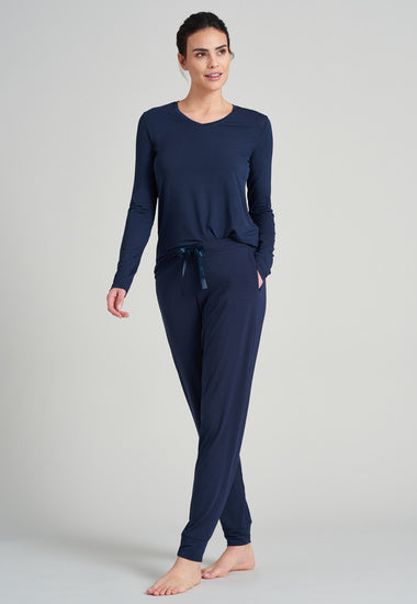 Schiesser Damen Hose lang blau 175481-800