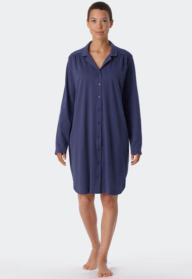 Schiesser Damen Nachthemd langarm, 100cm blau 179249-800