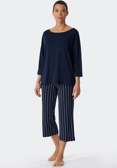 Schiesser Damen Schlafanzug 3/4, 1/2 Arm dunkelblau 179234-803