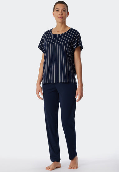 Schiesser Damen Schlafanzug lang, 1/2 Arm dunkelblau 179237-803