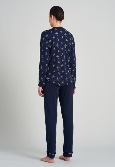 Schiesser Damen Schlafanzug lang dunkelblau 175556-803