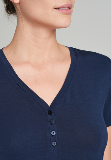 Schiesser Damen T-Shirt Knopfleiste blau 175476-800