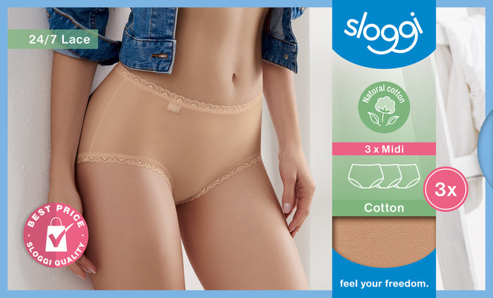 Sloggi 24/7 Cotton Lace Midi 3er Pack brush