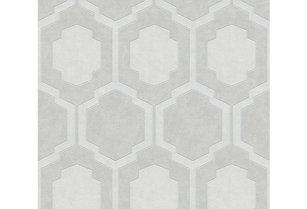 2, Création Tapete Chicago 3073-54 307354 Uni Struktur weiß silber Tapeten A.S 