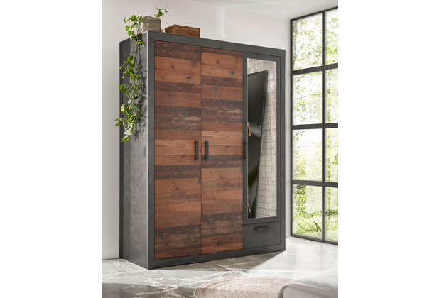Hertie Kleiderschrank Brooklyn mit drei Türen schwarz/braun 150x201 cm
