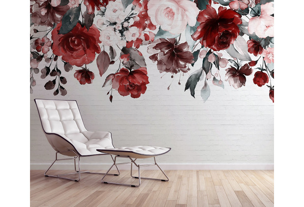 Red, white and pink rose wallpaper mural