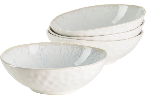 Mäser FROZEN Müslischalen Set mit gesprenkelter Glasur und organischer  Formgebung, 4 Keramikschalen im aufregenden Vintage Look Weiß