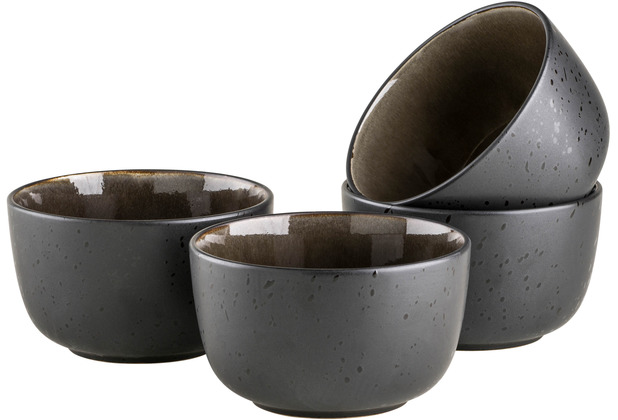 Mäser NIARA Modernes Müslischalen Set mit aufregender Vintage Glasur, 4  Schalen aus Keramik in skandinavischem Design, Grau / Schwarz Schwarz /  Grau