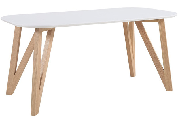 SalesFever Esstisch 180x90x76 cm weiß Eiche, oval geformte Tischplatte,  matt lackiert, Skandinavian Design