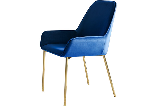 SalesFever Esszimmerstuhl blau Samt 2er Set Stuhlbeine in goldenem Messing,  leicht abgeschrägte Armlehnen