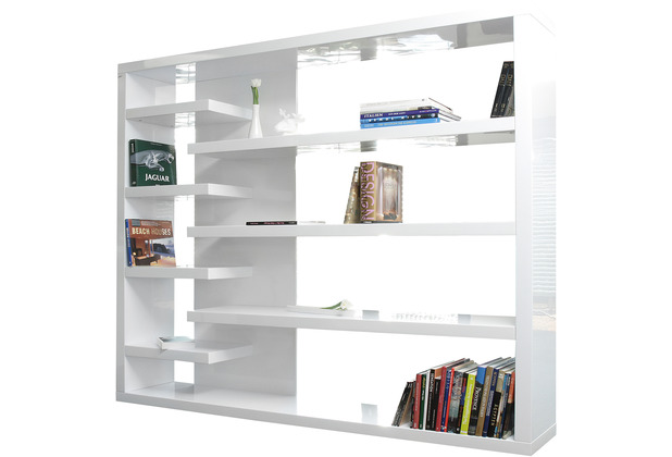 SalesFever Raumteiler 200x35x200 cm weiß hochglanz lackiert, 4 kurze und 3  lange Böden, Gesamttiefe: ca. 35 cm