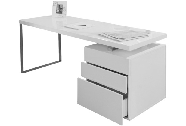 SalesFever Schreibtisch 140x70x76 cm weiß hochglanz lackiert, inkl.  Container mit 3 Schubladen