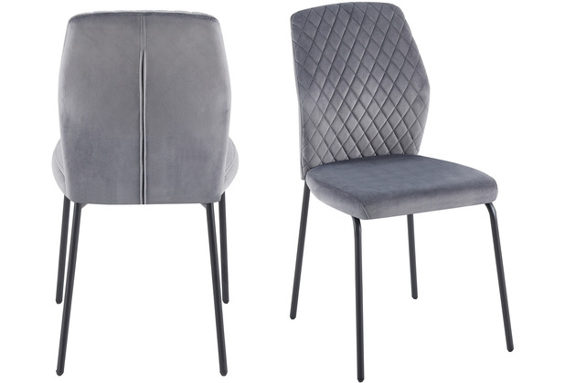 Samt Schwarz Metall Grau, SalesFever (100% Polyester), Grau Set 2er Stuhl