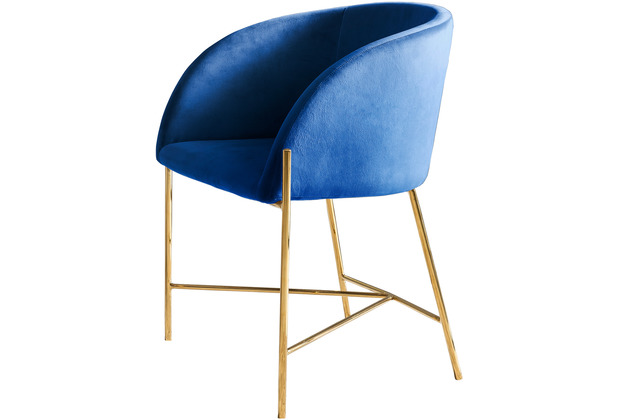 SalesFever Stuhl blau Samt mit Armlehnen 100% Polyester, Stuhlbeine in  goldenem Messing | 4-Fuß-Stühle