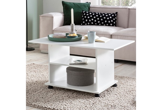 Wohnling Design Couchtisch WL5.738 95 x 51 x 54,5 cm Weiß Drehbar mit  Rollen, Wohnzimmertisch Coffee Table